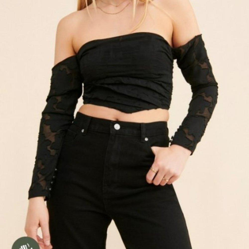 Free People Bella Black Corset Cropped Off Shoulder Top Blouse Size M - NEW